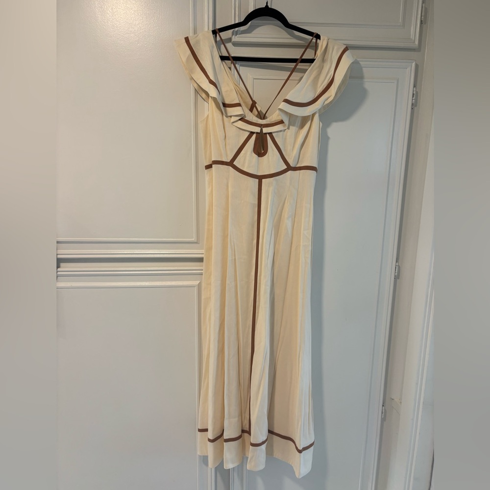 ANTONIO MELANI / MG STYLE Cream and Brown Striped Dress